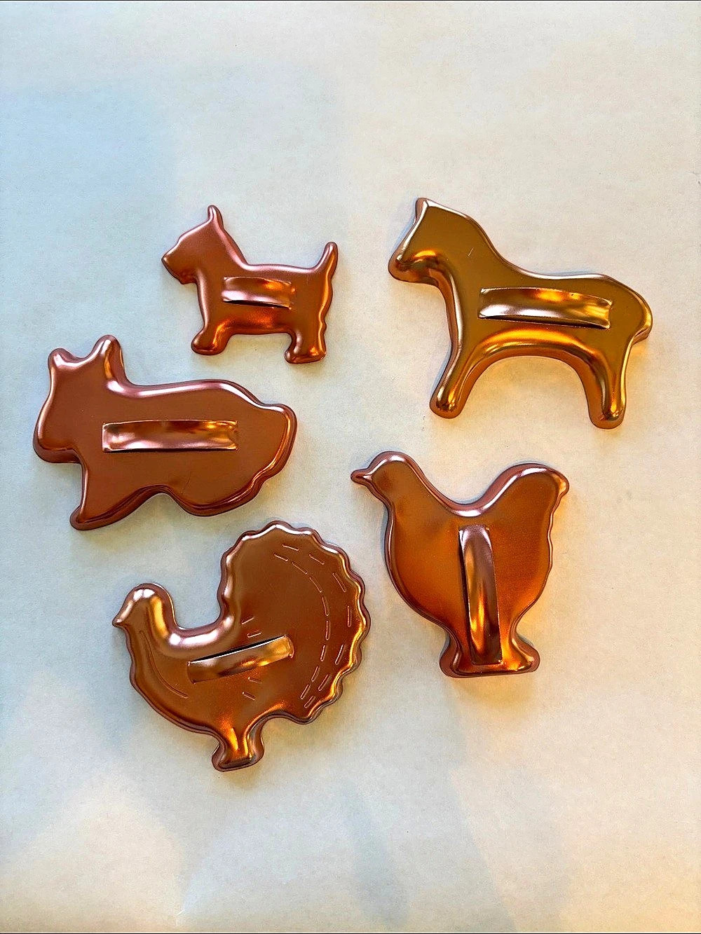 Vintage Copper Colored Aluminum Animal-Shaped Cookie Cutter Set